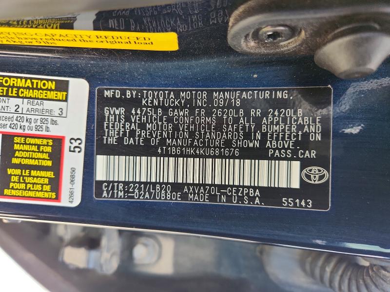 Продажа на аукционе авто 2019 Toyota Camry, vin: 4T1B61HK4KU681676, номер лота: 59393406