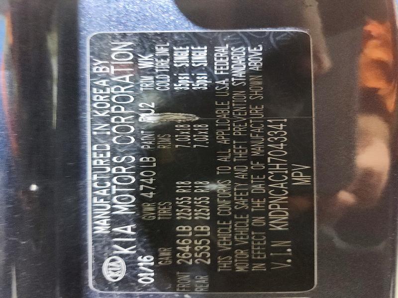 Aukcja sprzedaży 2017 Kia Sportage, vin: KNDPNCAC1H7043341, numer aukcji: 60984446
