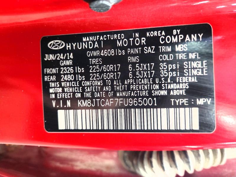 2015 Hyundai Tucson მანქანა იყიდება აუქციონზე, vin: KM8JTCAF7FU965001, აუქციონის ნომერი: 62815746