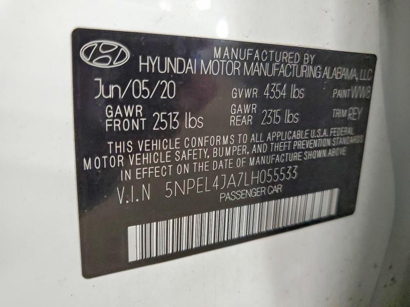 2020 Hyundai Sonata მანქანა იყიდება აუქციონზე, vin: 5NPEL4JA7LH055533, აუქციონის ნომერი: 62858356