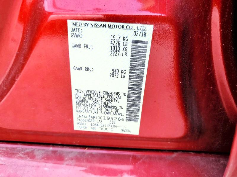 62592986 :رقم المزاد ، 1N4AL3AP3JC195266 vin ، 2018 Nissan Altima مزاد بيع