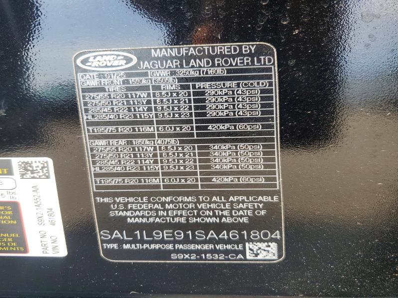 2025 Land Rover Range Rover Sport მანქანა იყიდება აუქციონზე, vin: SAL1L9E91SA461804, აუქციონის ნომერი: 61495016
