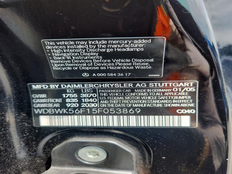 62835876 :رقم المزاد ، WDBWK56F15F053869 vin ، 2005 Mercedes-benz Slk مزاد بيع