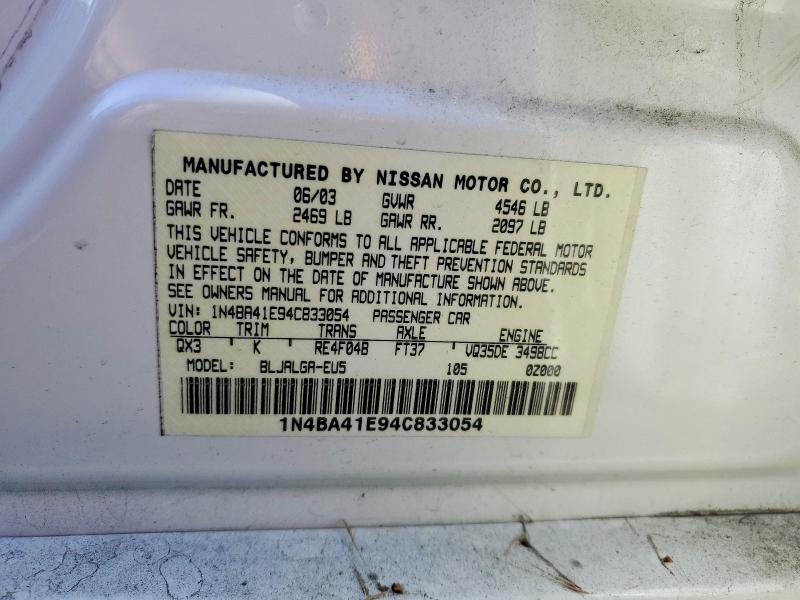Продажа на аукционе авто 2004 Nissan Maxima, vin: 1N4BA41E94C833054, номер лота: 60500886