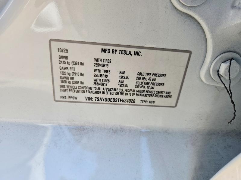 Aukcja sprzedaży 2026 Tesla Model Y, vin: 7SAYGDED2TF524020, numer aukcji: 59679256