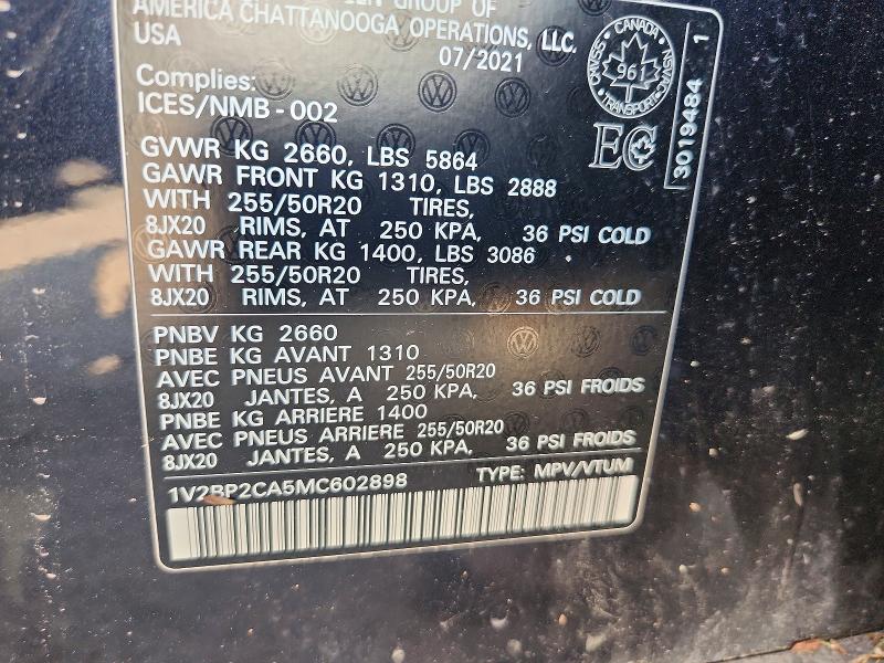 Продаж на аукціоні авто 2021 Volkswagen Atlas, vin: 1V2BP2CA5MC602898, номер лоту: 59247426