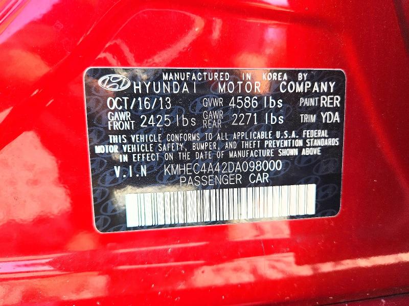 85458175 :رقم المزاد ، KMHEC4A42DA098000 vin ، 2013 Hyundai Sonata مزاد بيع