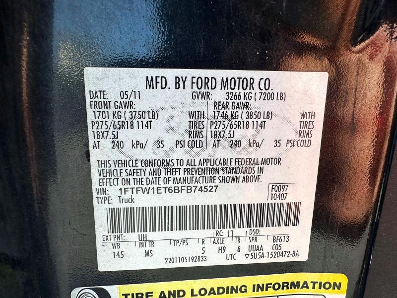 Продажа на аукционе авто 2011 Ford F150, vin: 1FTFW1ET6BFB74527, номер лота: 59868796