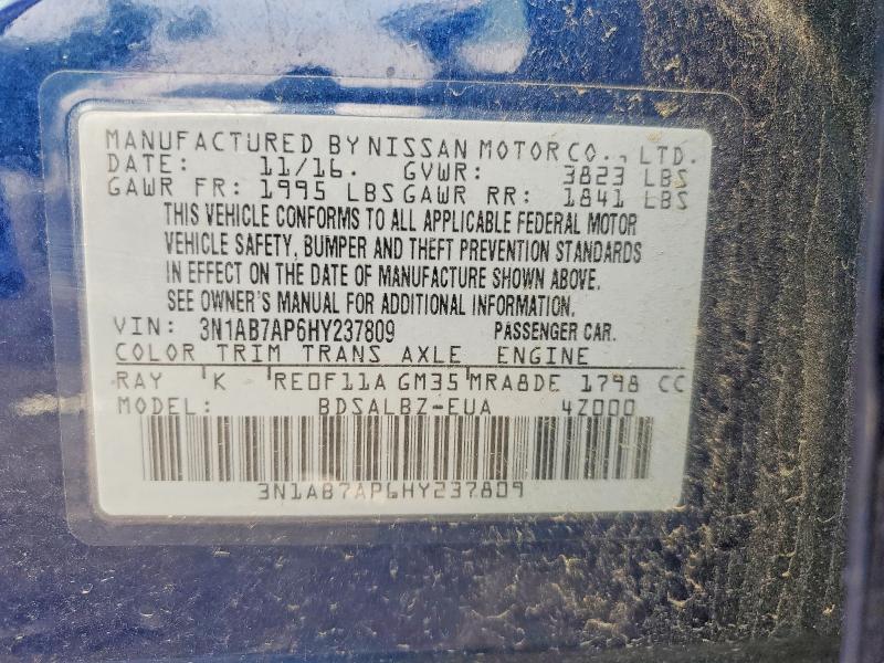 62425146 :رقم المزاد ، 3N1AB7AP6HY237809 vin ، 2017 Nissan Sentra مزاد بيع