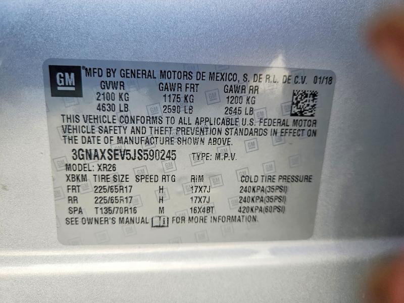 2018 Chevrolet Equinox მანქანა იყიდება აუქციონზე, vin: 3GNAXSEV5JS590245, აუქციონის ნომერი: 60604816