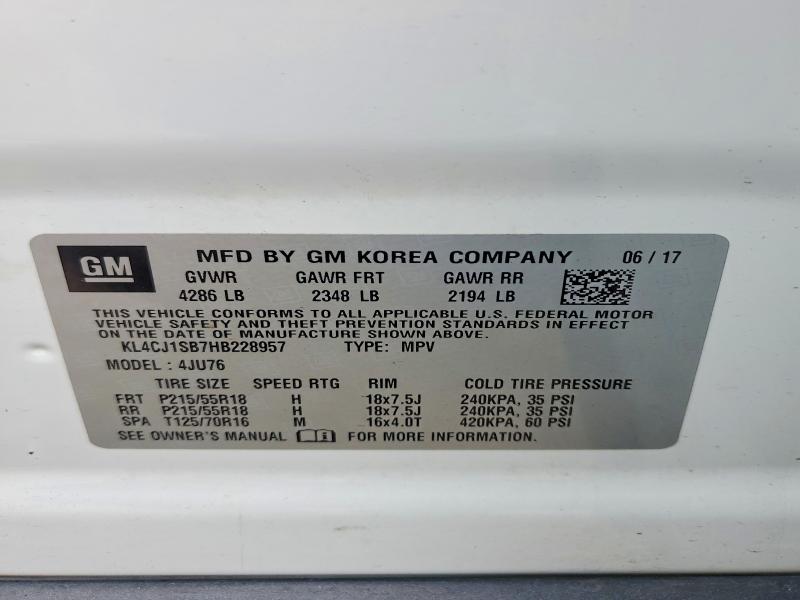 60566296 :رقم المزاد ، KL4CJ1SB7HB228957 vin ، 2017 Buick Encore مزاد بيع