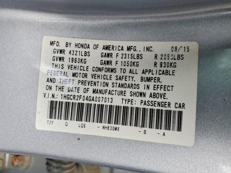 Продажа на аукционе авто 2016 Honda Accord, vin: 1HGCR2F04GA007013, номер лота: 63206156