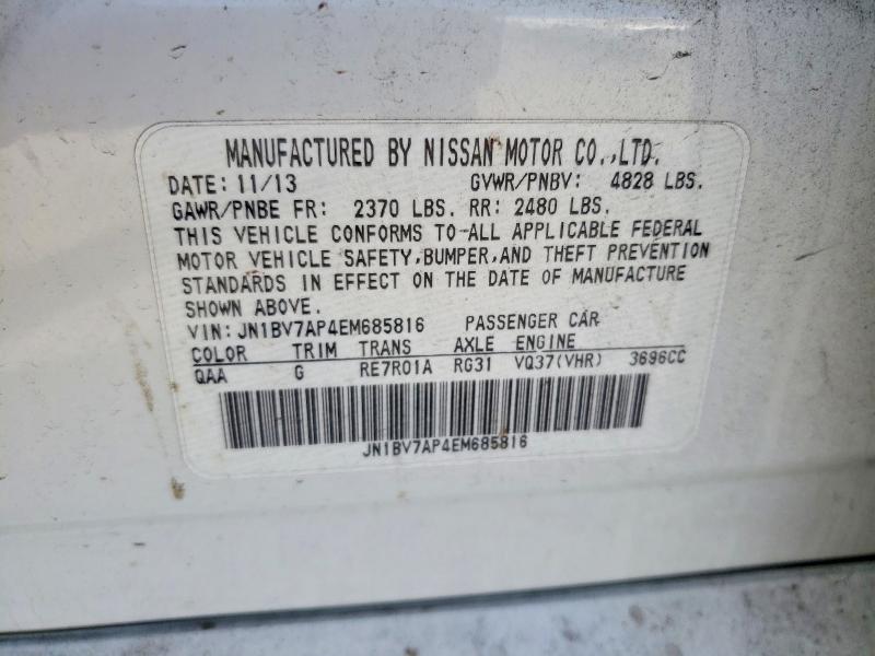 2014 Infiniti Q50 მანქანა იყიდება აუქციონზე, vin: JN1BV7AP4EM685816, აუქციონის ნომერი: 61535276