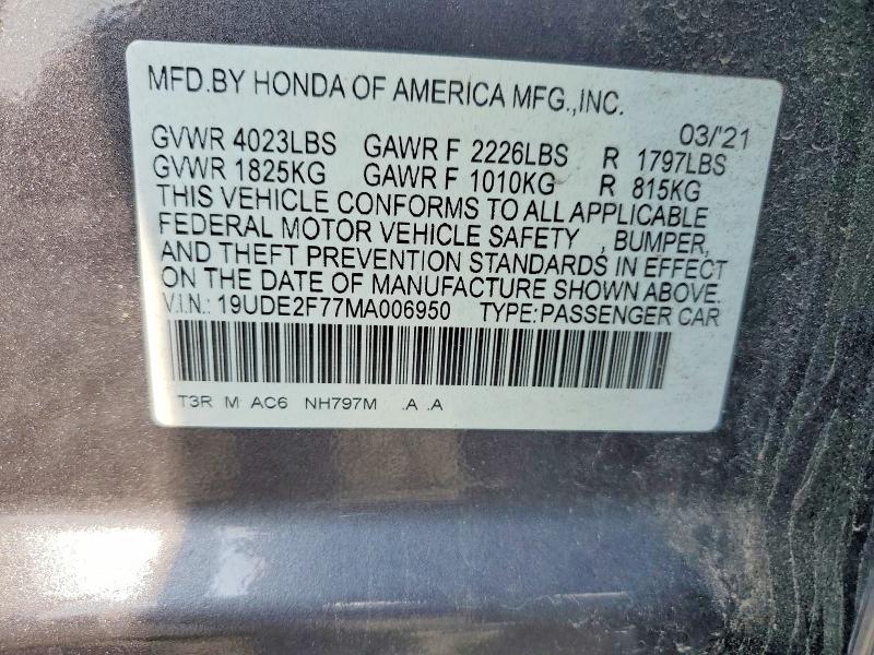 2021 Acura Ilx მანქანა იყიდება აუქციონზე, vin: 19UDE2F77MA006950, აუქციონის ნომერი: 60963466