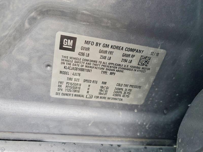 61004576 :رقم المزاد ، KL4CJASB1KB811841 vin ، 2019 Buick Encore مزاد بيع