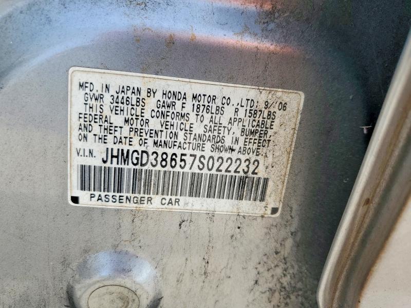 60780336 :رقم المزاد ، JHMGD38657S022232 vin ، 2007 Honda Fit مزاد بيع