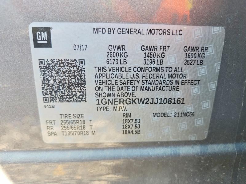 60503936 :رقم المزاد ، 1GNERGKW2JJ108161 vin ، 2018 Chevrolet Traverse مزاد بيع