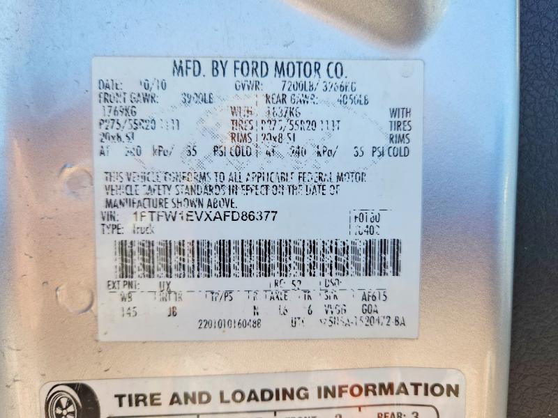 Продажа на аукционе авто 2010 Ford F150, vin: 1FTFW1EVXAFD86377, номер лота: 61902376
