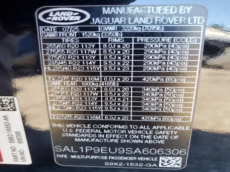 2025 Land Rover Range Rover Sport მანქანა იყიდება აუქციონზე, vin: SAL1P9EU9SA606306, აუქციონის ნომერი: 62238936