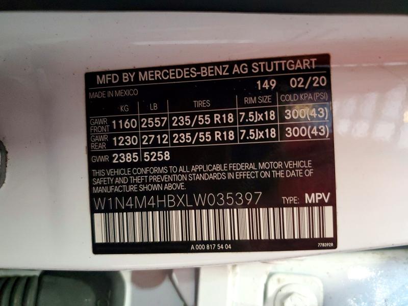 59374406 :رقم المزاد ، W1N4M4HBXLW035397 vin ، 2020 Mercedes-benz Glb مزاد بيع