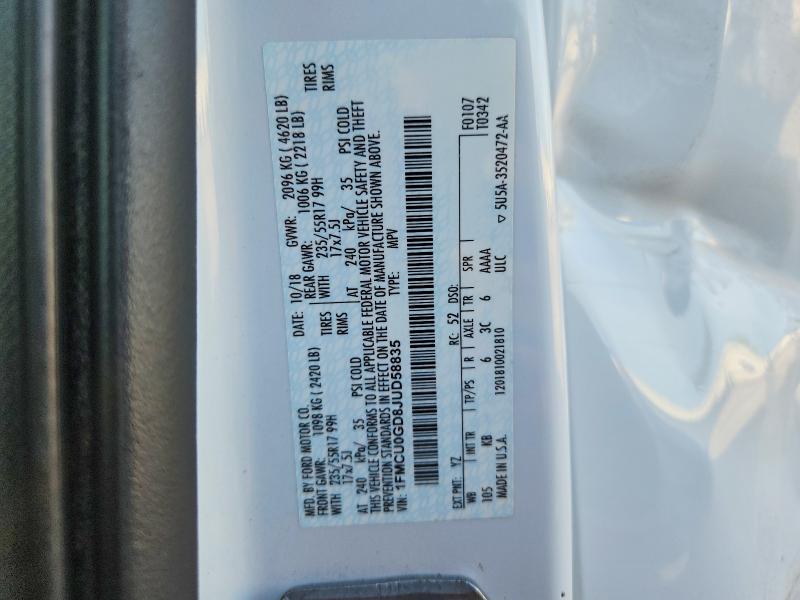 Продажа на аукционе авто 2018 Ford Escape, vin: 1FMCU0GD8JUD58835, номер лота: 59693236