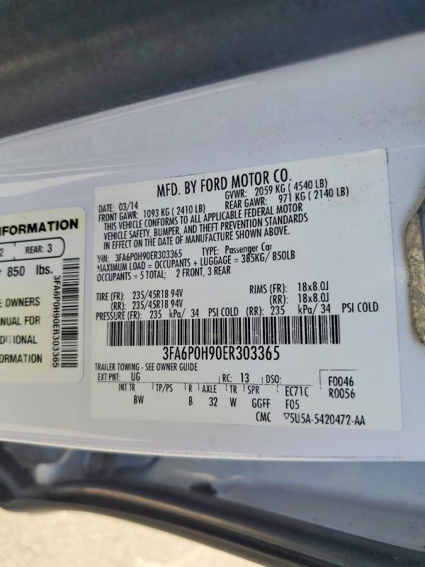 Aukcja sprzedaży 2014 Ford Fusion, vin: 3FA6P0H90ER303365, numer aukcji: 60622376