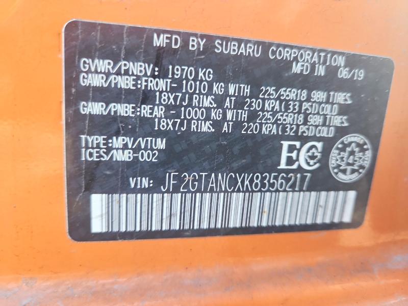 58386536 :رقم المزاد ، JF2GTANCXK8356217 vin ، 2019 Subaru Crosstrek مزاد بيع