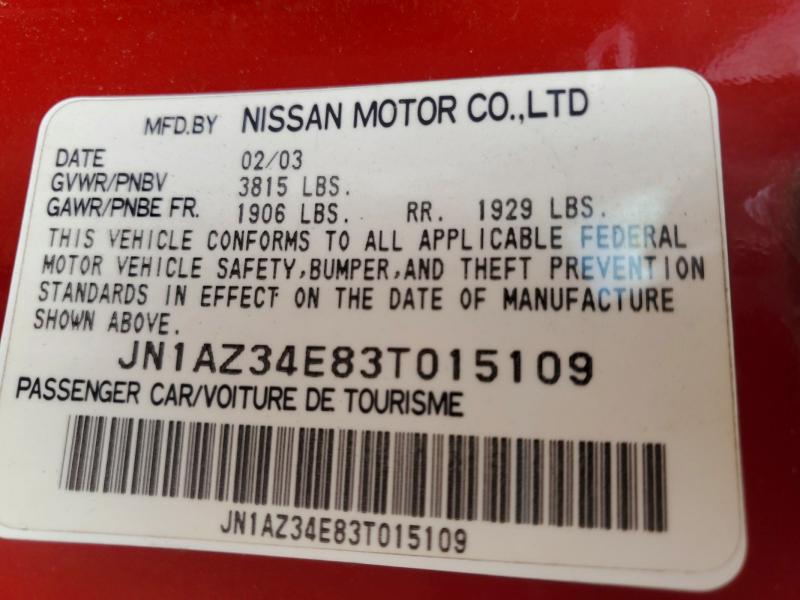60055506 :رقم المزاد ، JN1AZ34E83T015109 vin ، 2003 Nissan 350z مزاد بيع