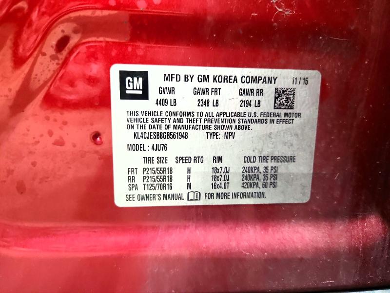Auction sale of the 2016 Buick Encore, vin: KL4CJESB8GB561948, lot number: 63162086