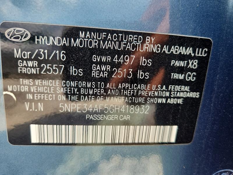 Aukcja sprzedaży 2016 Hyundai Sonata, vin: 5NPE34AF5GH418932, numer aukcji: 60094546