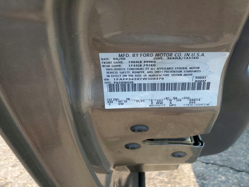Aukcja sprzedaży 2000 Ford Focus, vin: 1FAFP343XYW308478, numer aukcji: 59256356