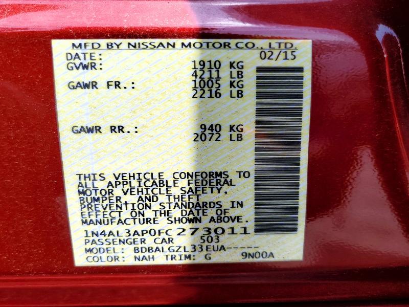 Aukcja sprzedaży 2015 Nissan Altima, vin: 1N4AL3AP0FC273011, numer aukcji: 56507746