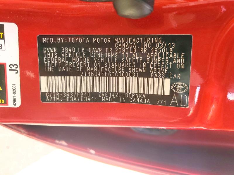 Продажа на аукционе авто 2013 Toyota Corolla, vin: 2T1BU4EE6DC060031, номер лота: 59053056