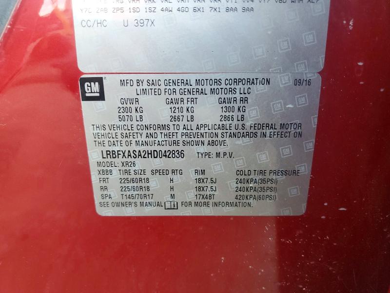Продаж на аукціоні авто 2017 Buick Envision, vin: LRBFXASA2HD042836, номер лоту: 59962706