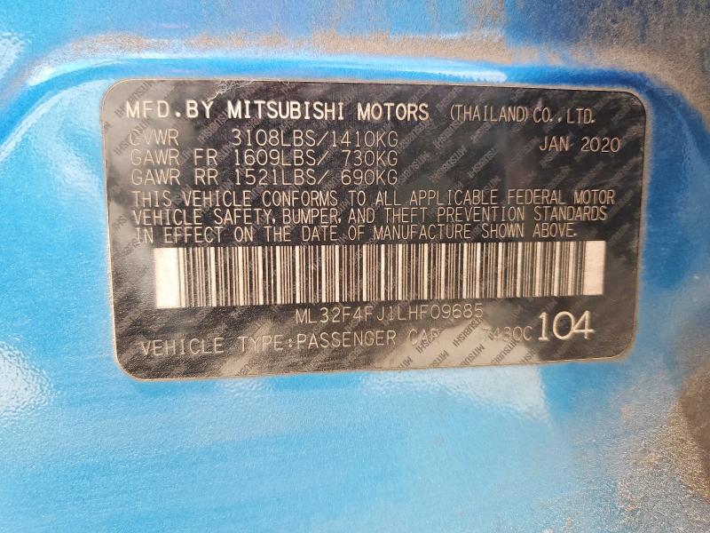 61329736 :رقم المزاد ، ML32F4FJ1LHF09685 vin ، 2020 Mitsubishi Mirage مزاد بيع