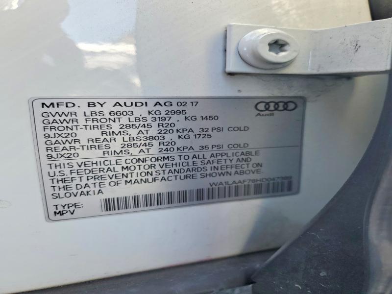 2017 Audi Q7 მანქანა იყიდება აუქციონზე, vin: WA1LAAF78HD047389, აუქციონის ნომერი: 60889656