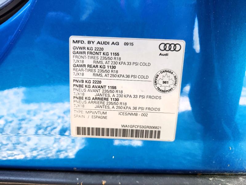 Продажа на аукционе авто 2016 Audi Q3, vin: WA1GFCFS3GR006821, номер лота: 60142836