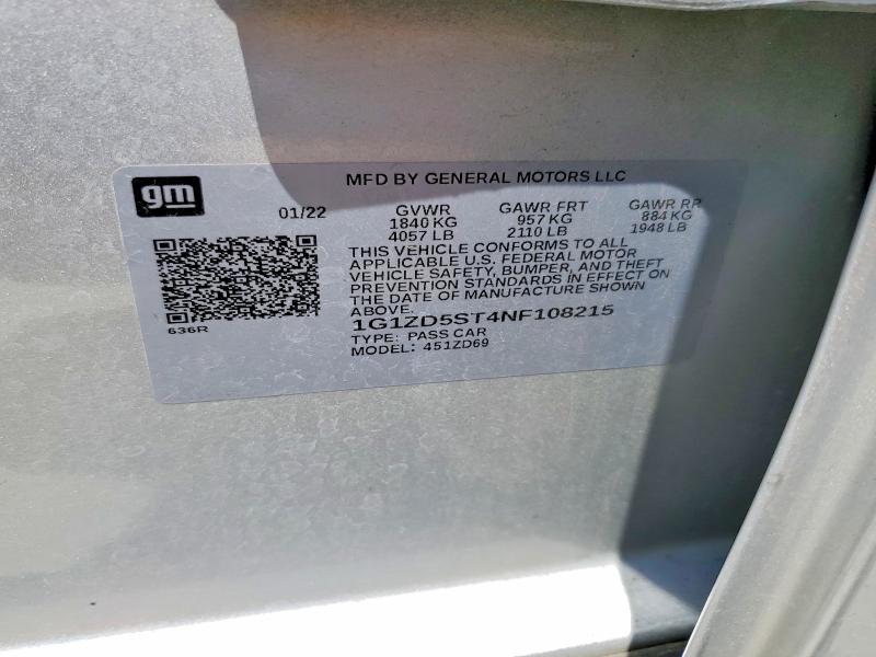 62458376 :رقم المزاد ، 1G1ZD5ST4NF108215 vin ، 2022 Chevrolet Malibu مزاد بيع