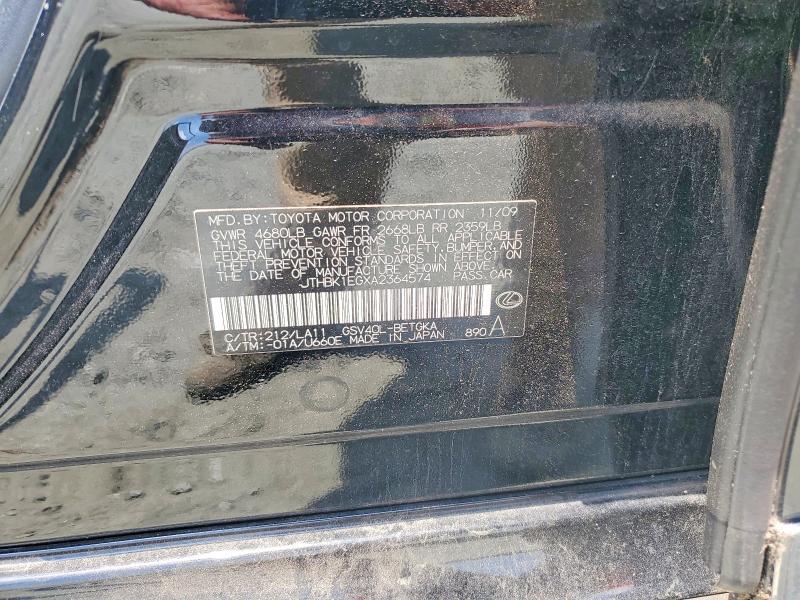 Aukcja sprzedaży 2010 Lexus Es, vin: JTHBK1EGXA2364574, numer aukcji: 59650826