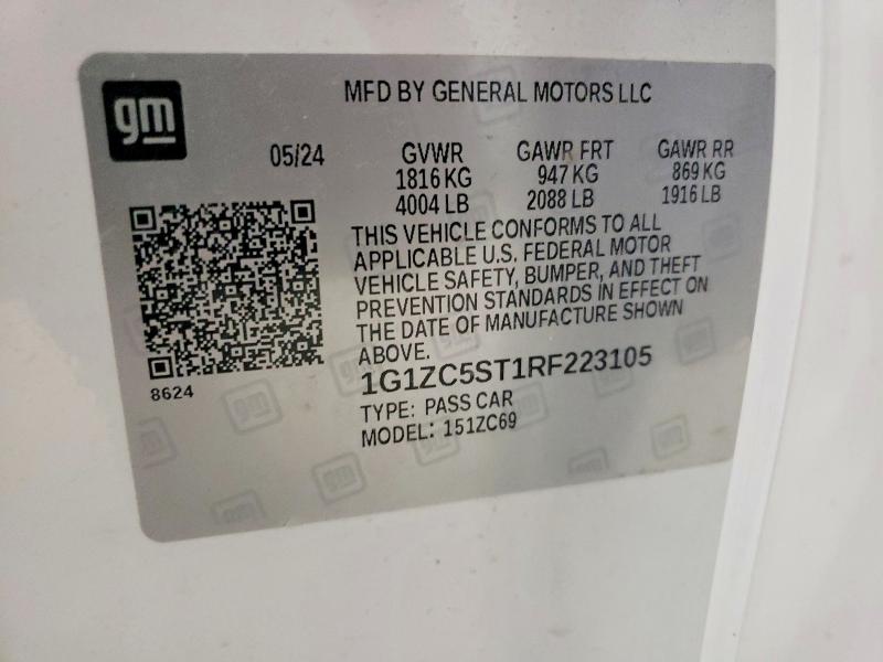 63413166 :رقم المزاد ، 1G1ZC5ST1RF223105 vin ، 2024 Chevrolet Malibu مزاد بيع
