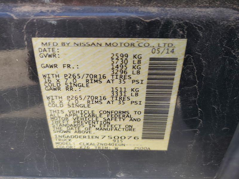 2014 Nissan Frontier მანქანა იყიდება აუქციონზე, vin: 1N6AD0ER1EN750076, აუქციონის ნომერი: 60716536