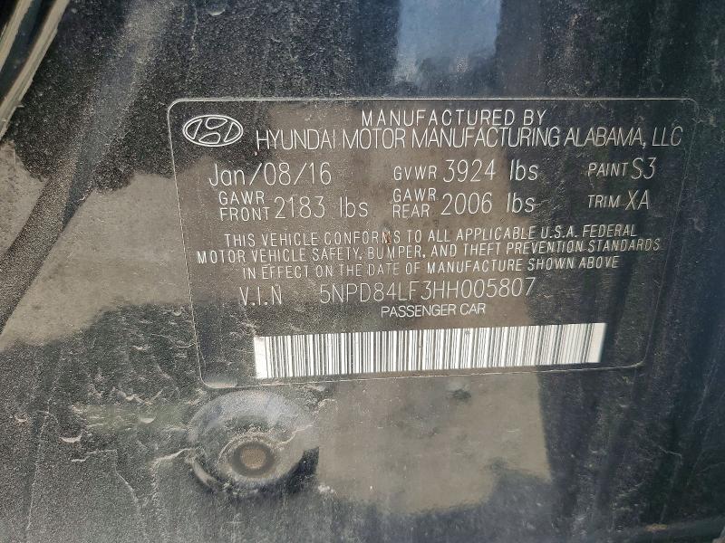 59838366 :رقم المزاد ، 5NPD84LF3HH005807 vin ، 2017 Hyundai Elantra مزاد بيع