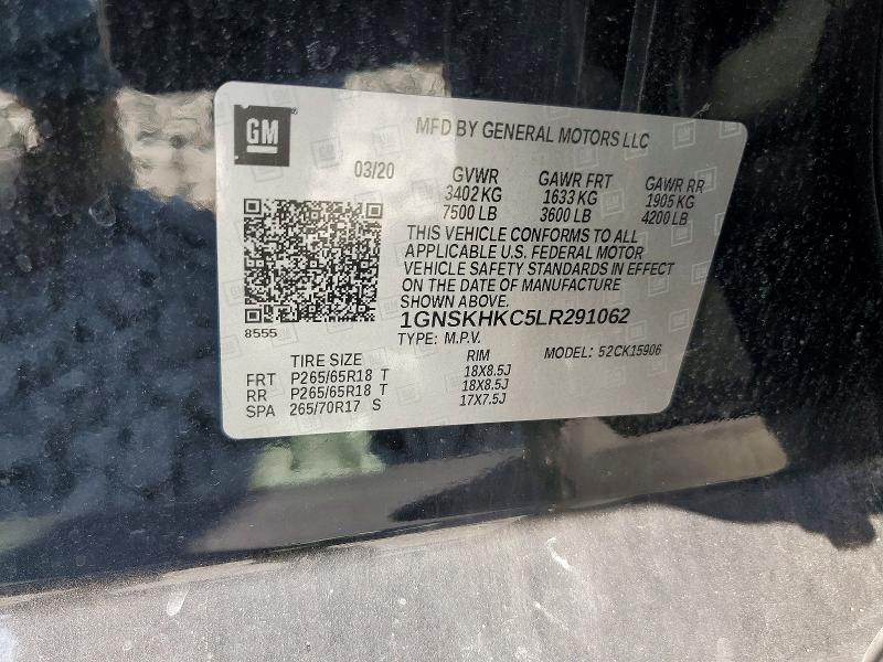 Auction sale of the 2020 Chevrolet Suburban, vin: 1GNSKHKC5LR291062, lot number: 97686415