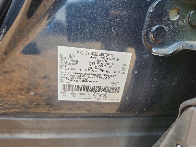 Aukcja sprzedaży 2022 Ford Explorer, vin: 1FM5K8HC0NGC05647, numer aukcji: 62104566