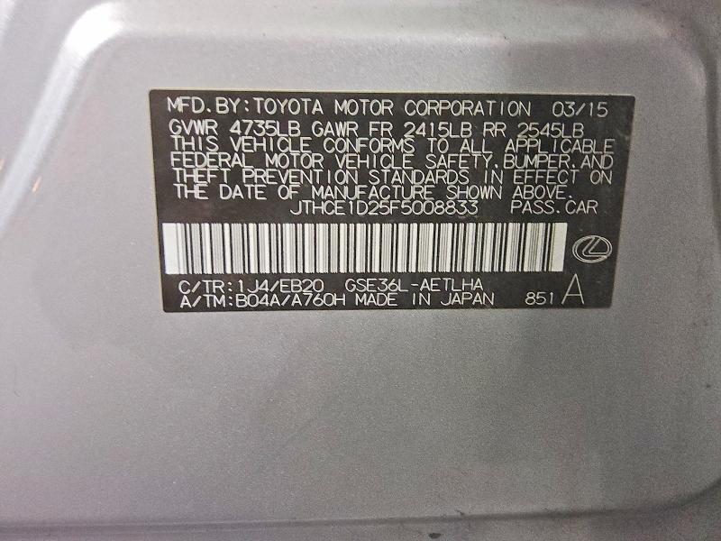 Продажа на аукционе авто 2015 Lexus Is, vin: JTHCE1D25F5008833, номер лота: 62240726