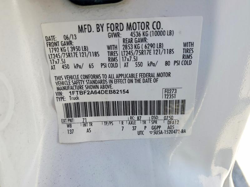 60685066 :رقم المزاد ، 1FTBF2A64DEB82154 vin ، 2013 Ford F250 مزاد بيع