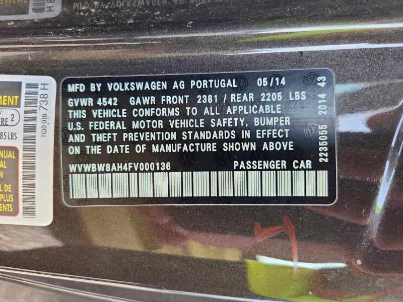 59291046 :رقم المزاد ، WVWBW8AH4FV000136 vin ، 2015 Volkswagen Eos مزاد بيع