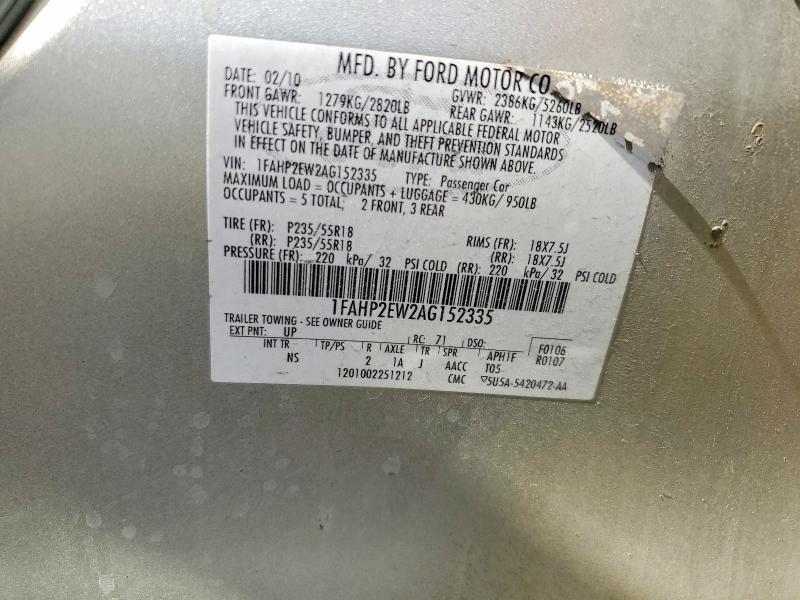 2010 Ford Taurus მანქანა იყიდება აუქციონზე, vin: 1FAHP2EW2AG152335, აუქციონის ნომერი: 60601986