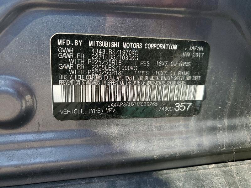 61846176 :رقم المزاد ، JA4AP3AUXHZ036265 vin ، 2017 Mitsubishi Outlander Sport مزاد بيع