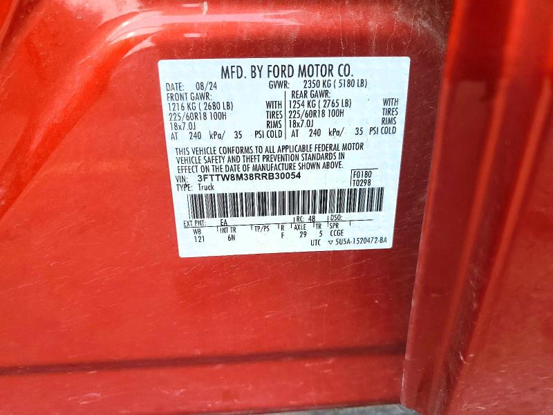 Продажа на аукционе авто 2024 Ford Maverick, vin: 3FTTW8M38RRB30054, номер лота: 61684206